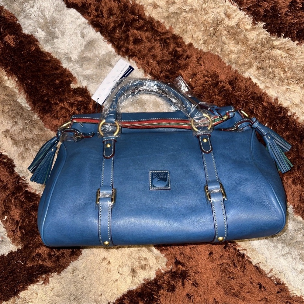 Dooney & Bourke Navy Satchel with Gold Accents